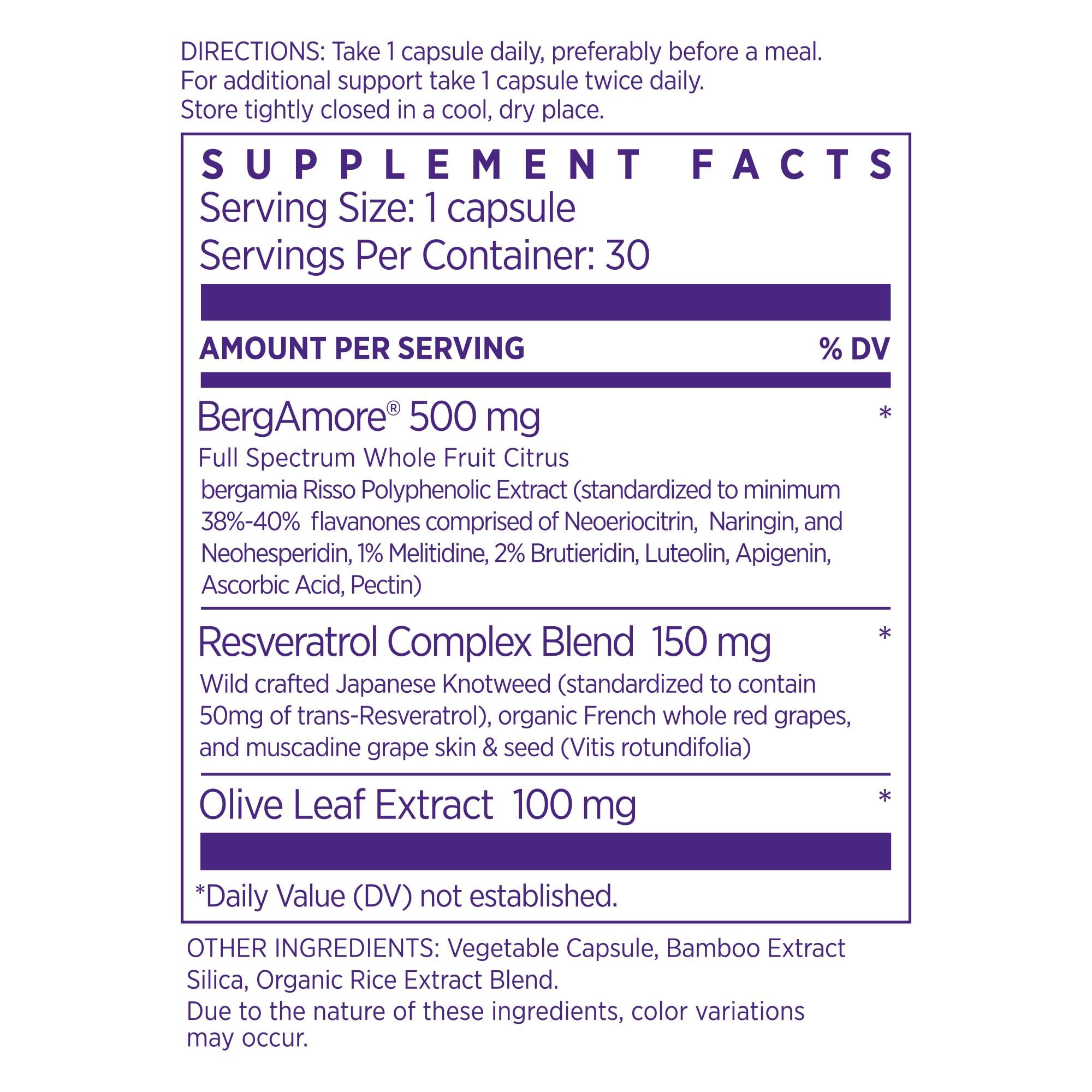 NAOMI Bergamot 500mg label close-up highlighting ingredients.