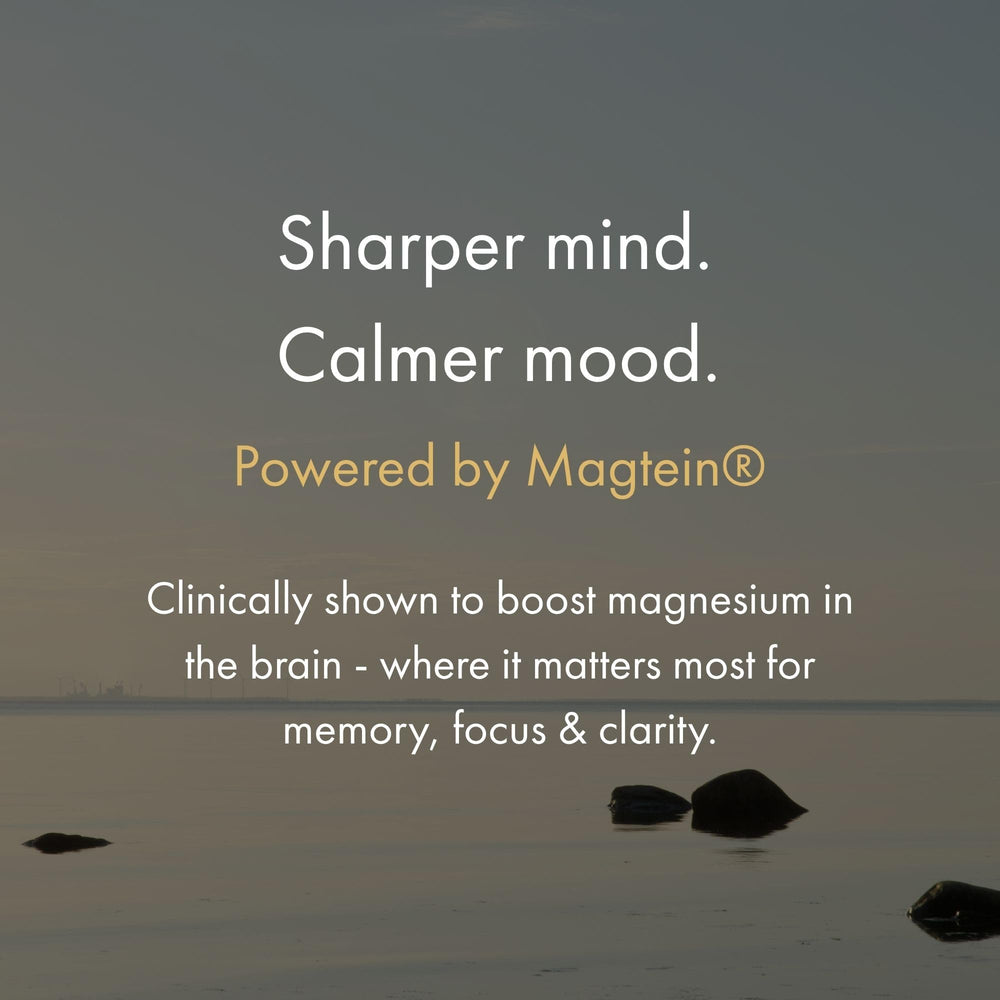 NAOMI Magtein bottle with water showing convenient two-capsule serving.