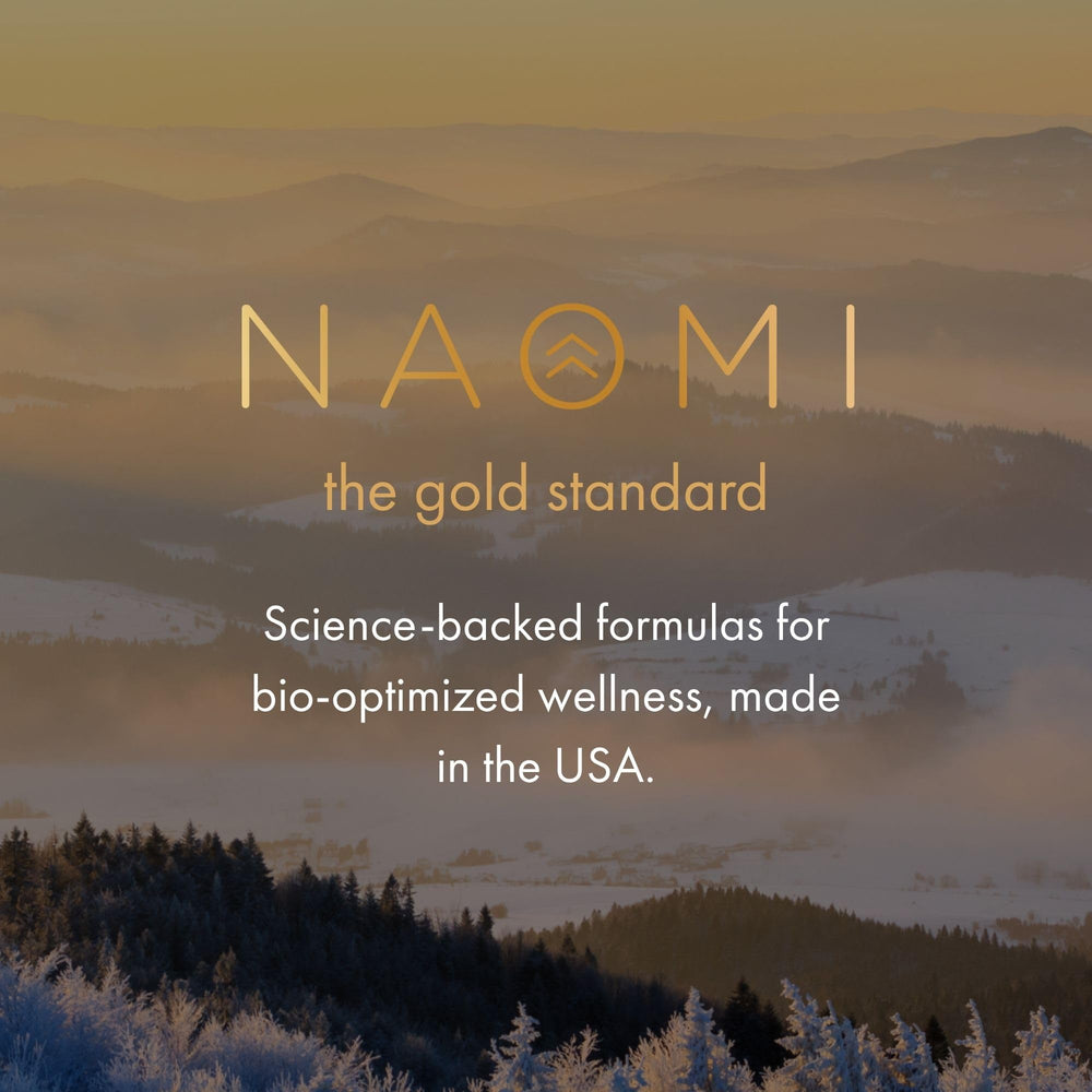 NAOMI packaging highlights USA-made, non-GMO vegan certification.