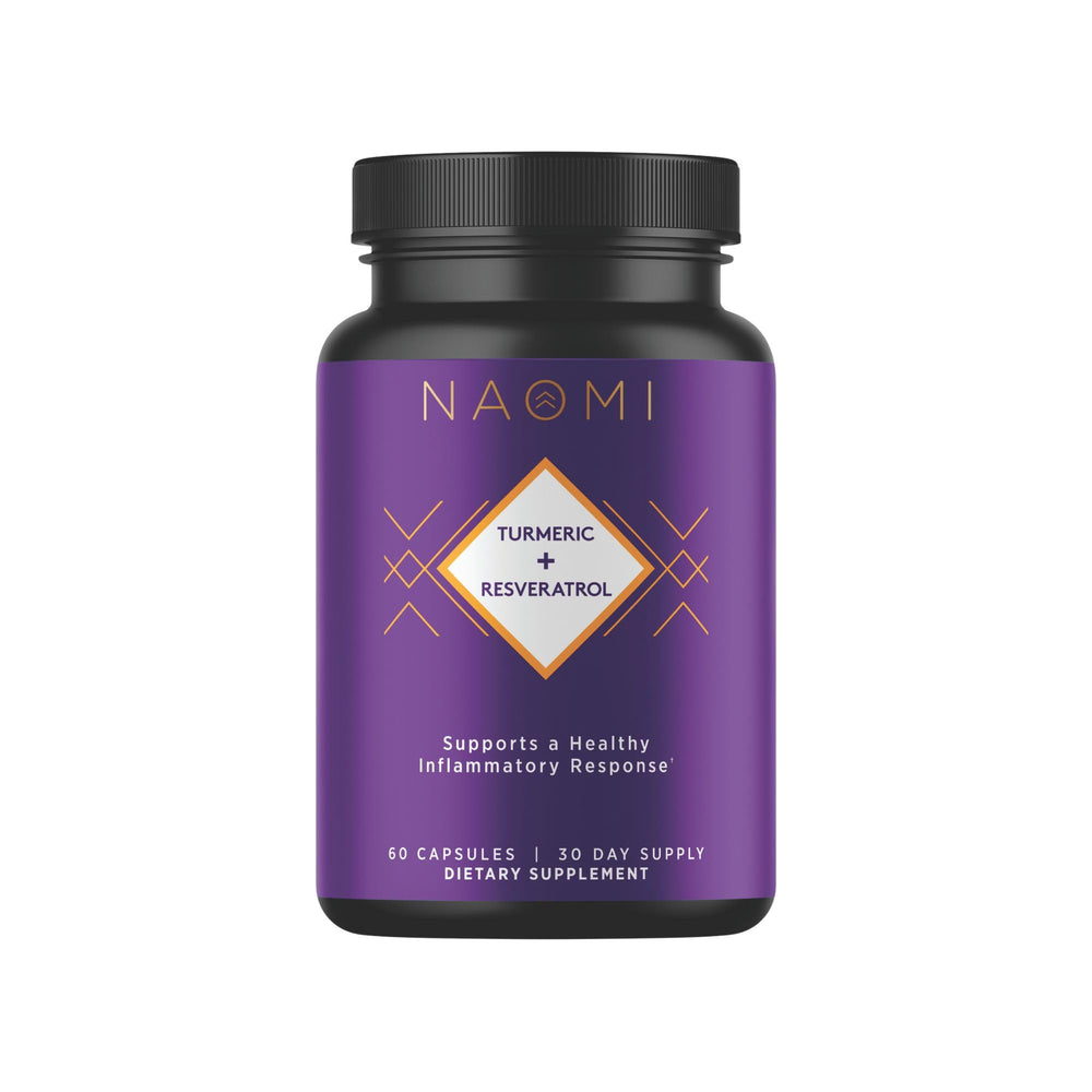 NAOMI turmeric curcumin bottle label shows 95% curcuminoids for potency.