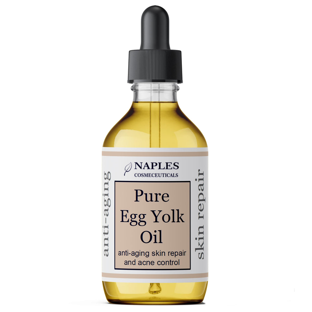 Naples Cosmeceuticals Egg Oil bottle for deep hydration and skin nourishment.
