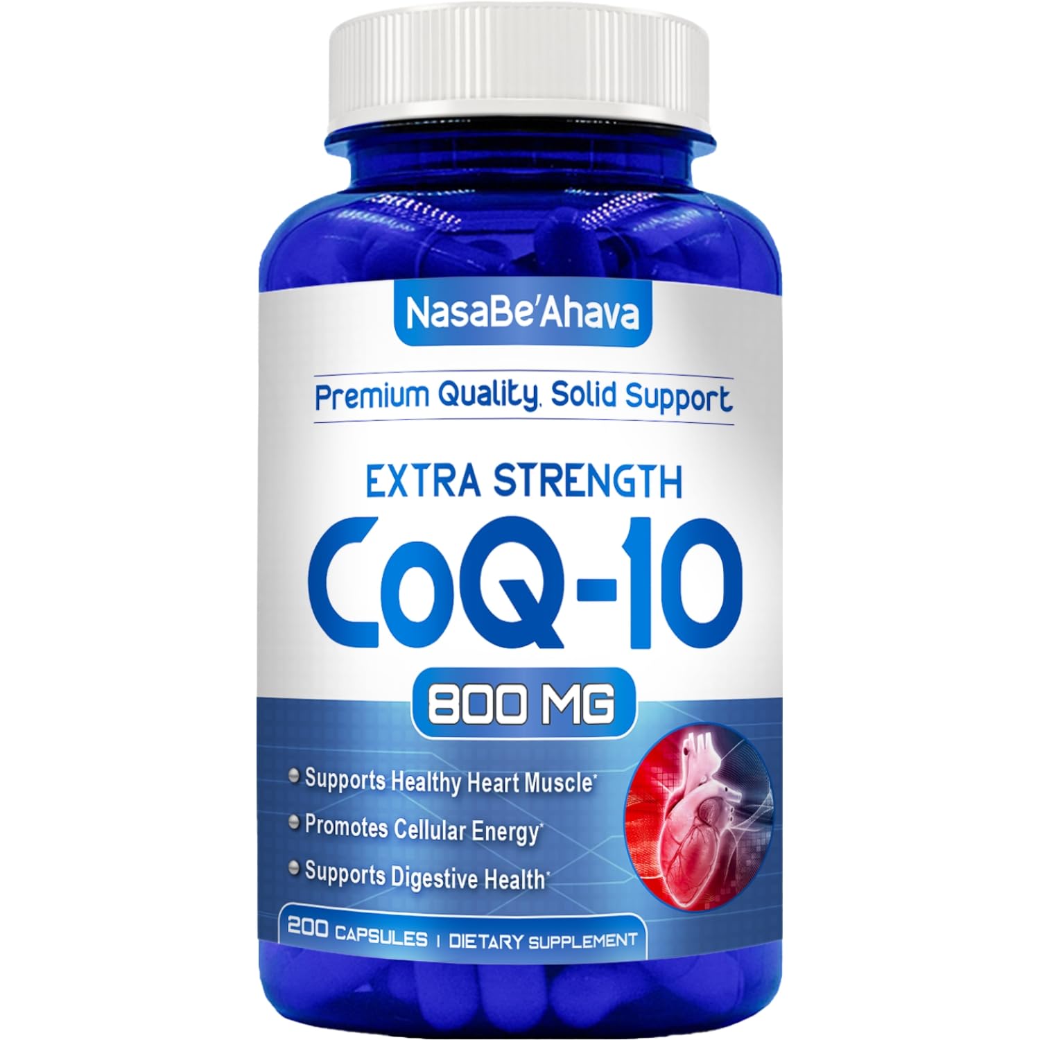 NasaBeahava CoQ10 800mg capsules bottle for everyday energy and skin vitality.