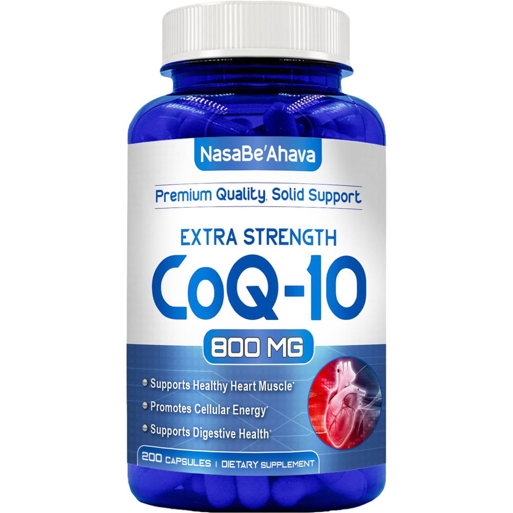 NasaBeahava CoQ10 800mg capsules bottle for everyday energy and skin vitality.