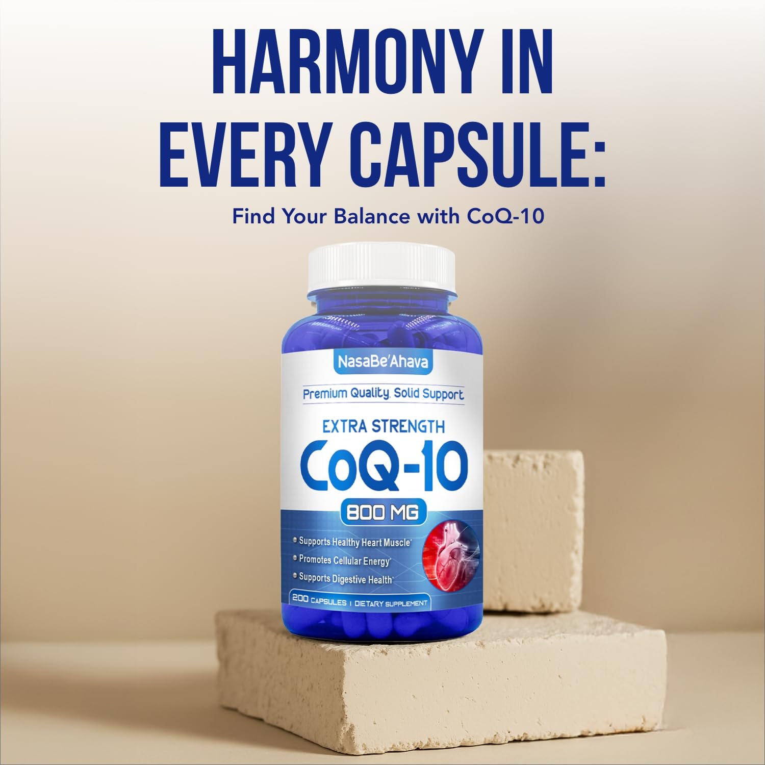 NasaBeahava CoQ10 800mg energy-sustaining visuals suggest daytime stamina support.