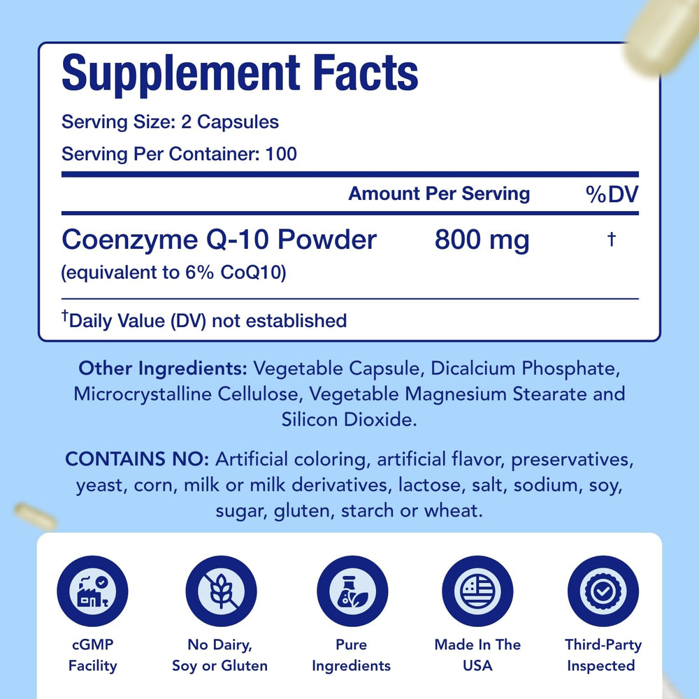 NasaBeahava CoQ10 800mg vegan symbol indicates plant-based wellness support.