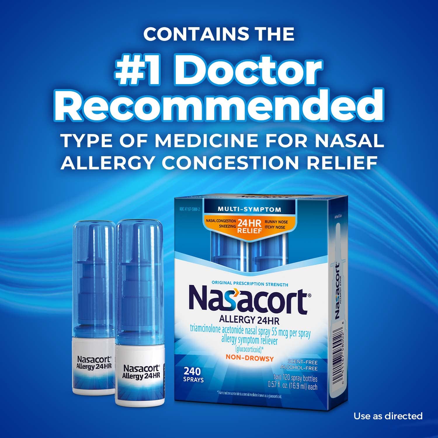 Nasacort label detail highlighting 0.57 oz spray size