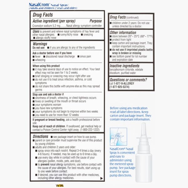 NasalCrom instruction-label safety text guides correct usage