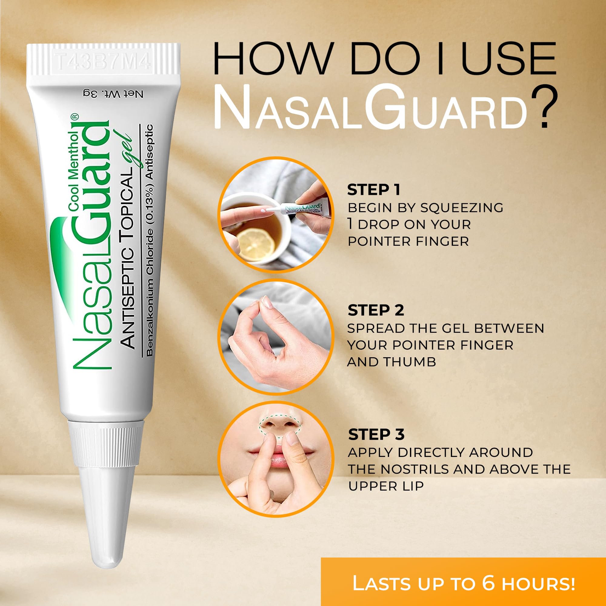 Close-up of NasalGuard highlighting patented positive ion technology.