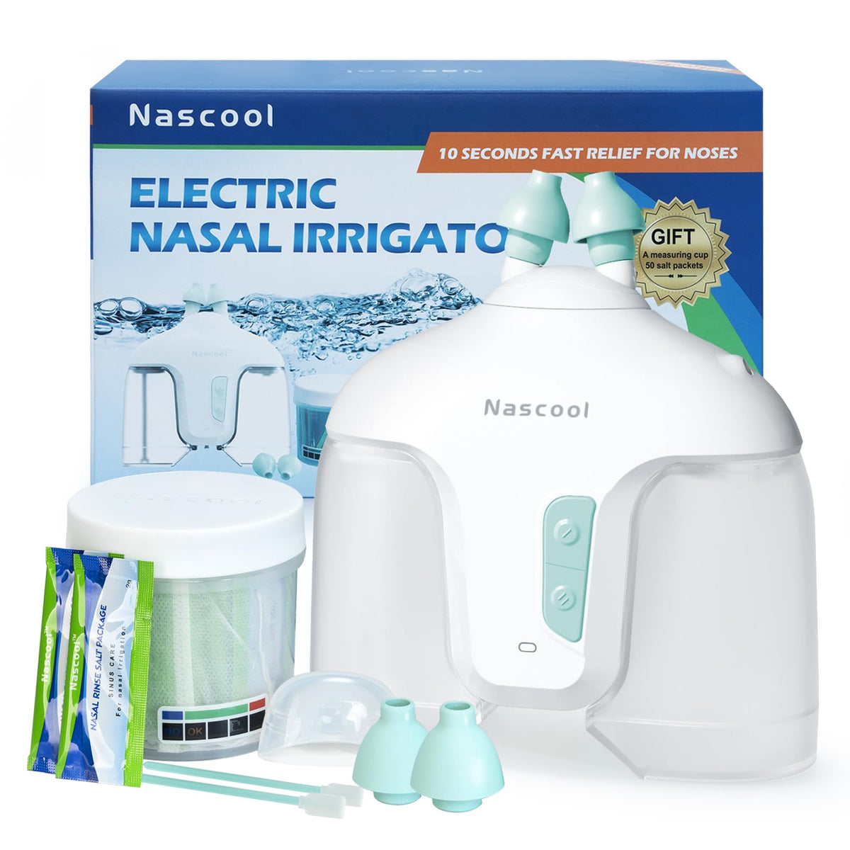 Nascool electric nasal irrigation system main unit for convenient home sinus care.
