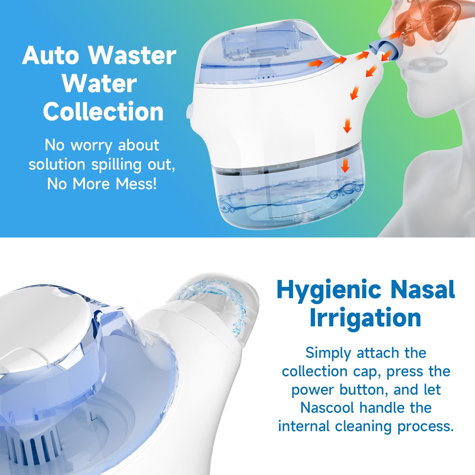 Nascool saline measuring cup aids precise solution preparation.