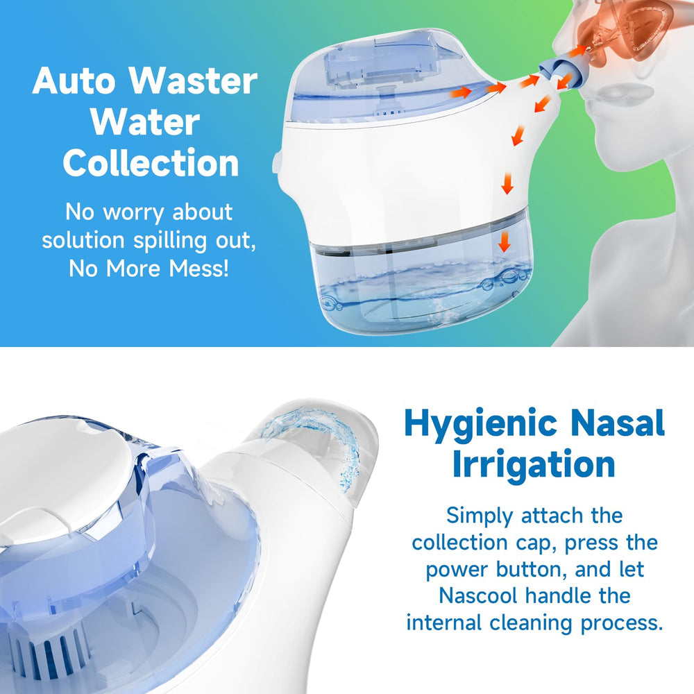 Nascool saline measuring cup aids precise solution preparation.