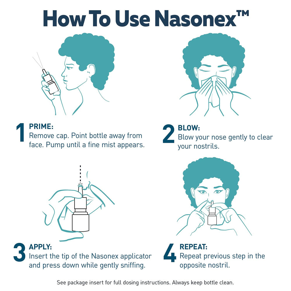 Nasonex 24HR bottle side view revealing label and instructions.