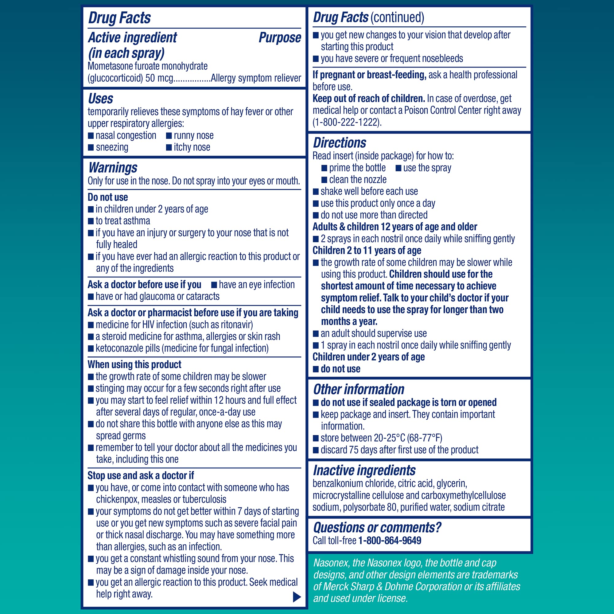 Nasonex two pack box highlights value and ready to use relief options.
