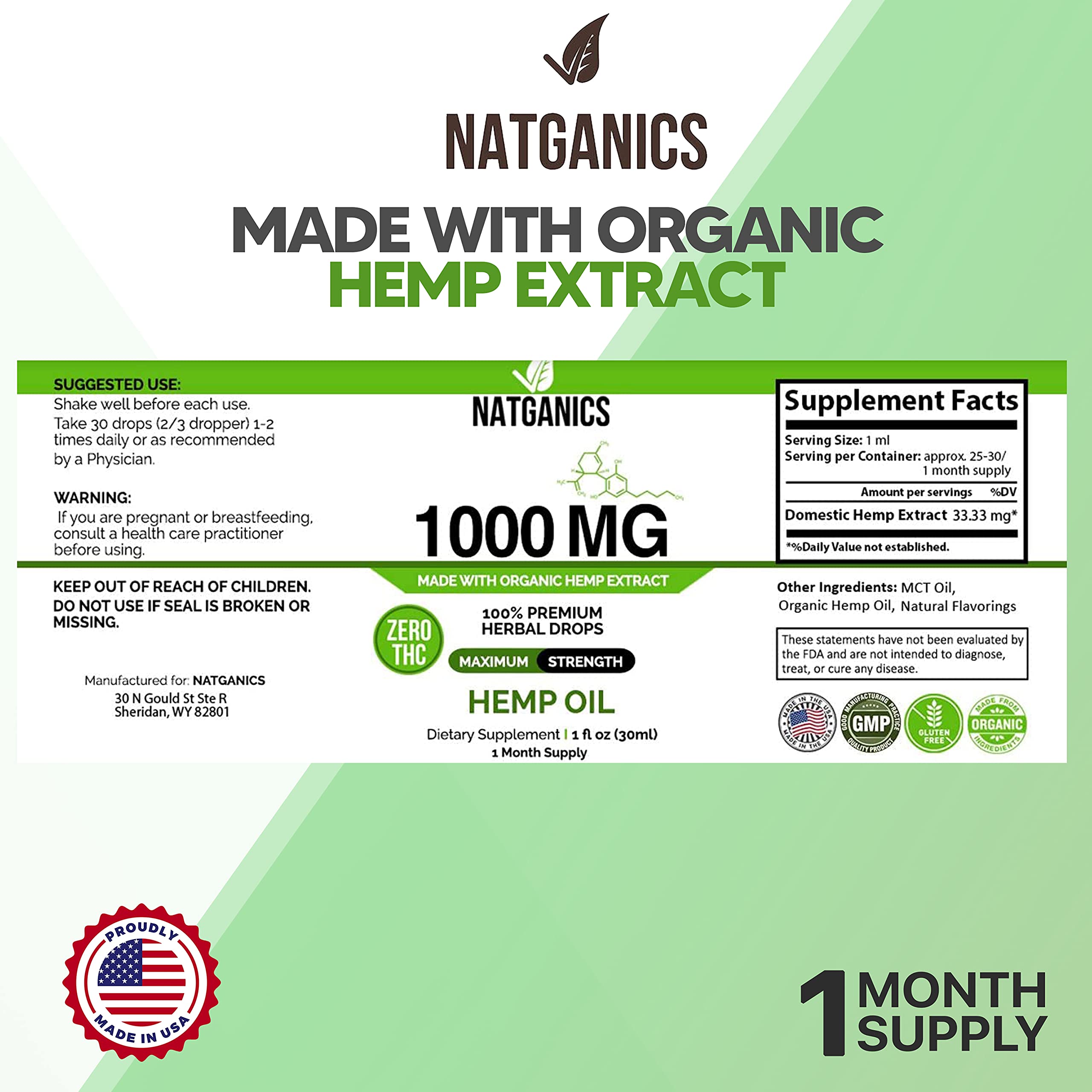Natganics hemp oil dropper enables precise daily dosing for consistency.