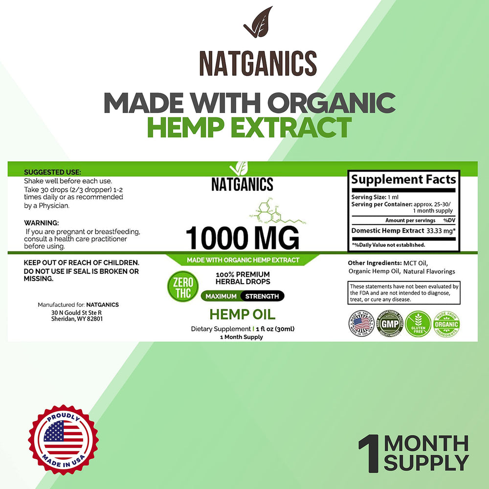 Natganics hemp oil dropper enables precise daily dosing for consistency.