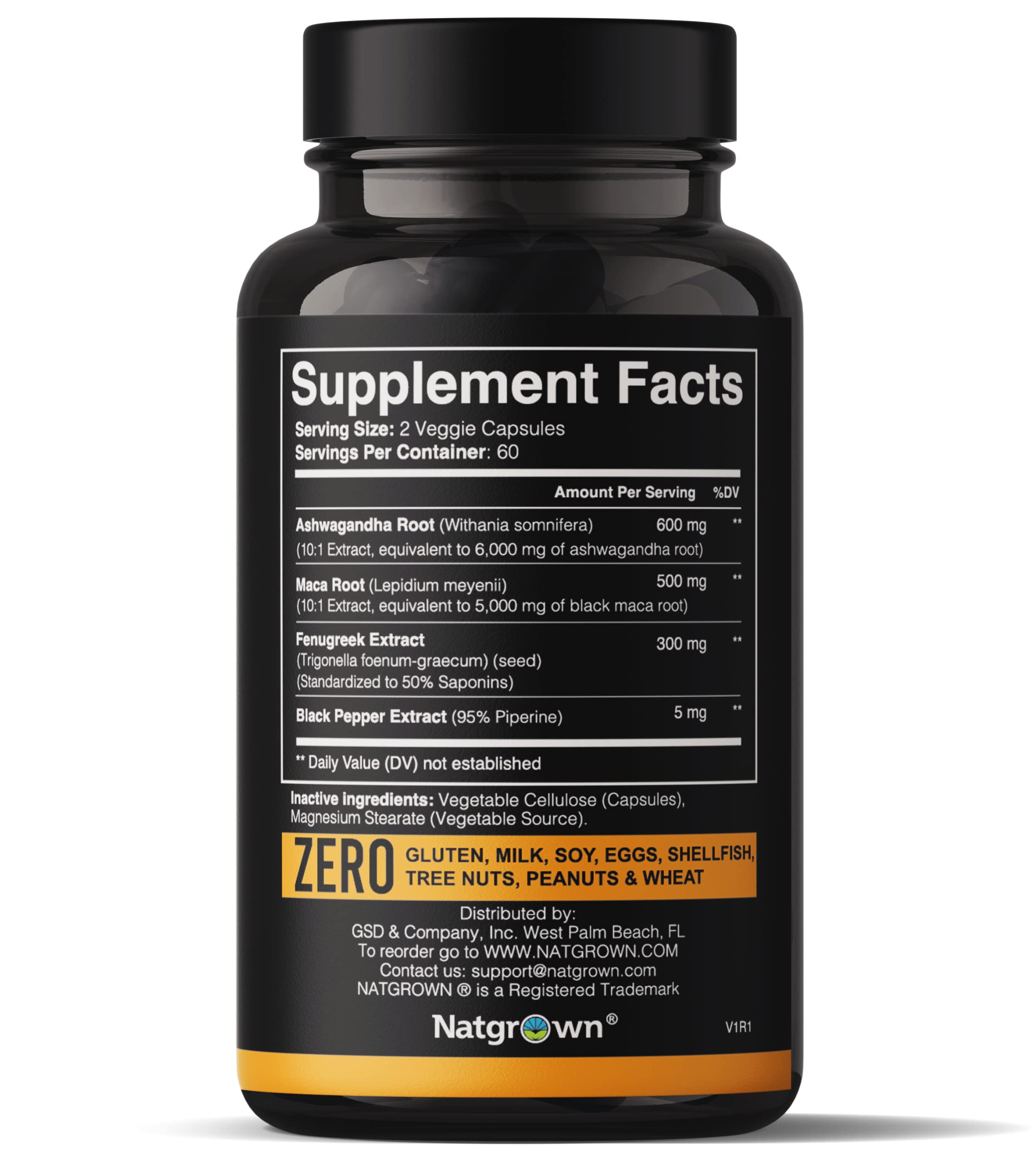 Natgrown capsules close-up showing Ashwagandha Maca Fenugreek blend