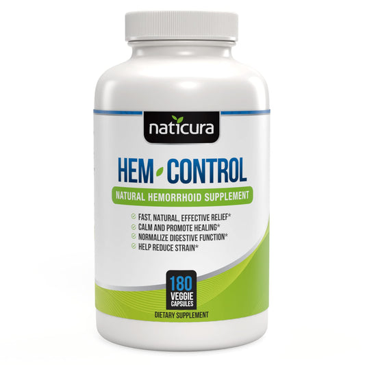 Naticura Hem-Control bottle front showing vegan formula for daily relief