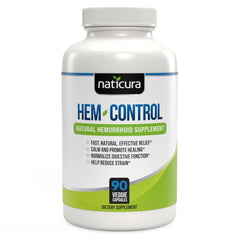 Naticura Hem-Control bottle front shows vegan capsules for relief.