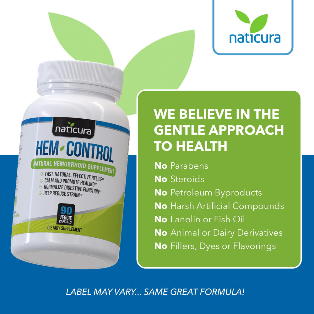 Naticura Hem-Control usage guide beside bottle for daily regimen.