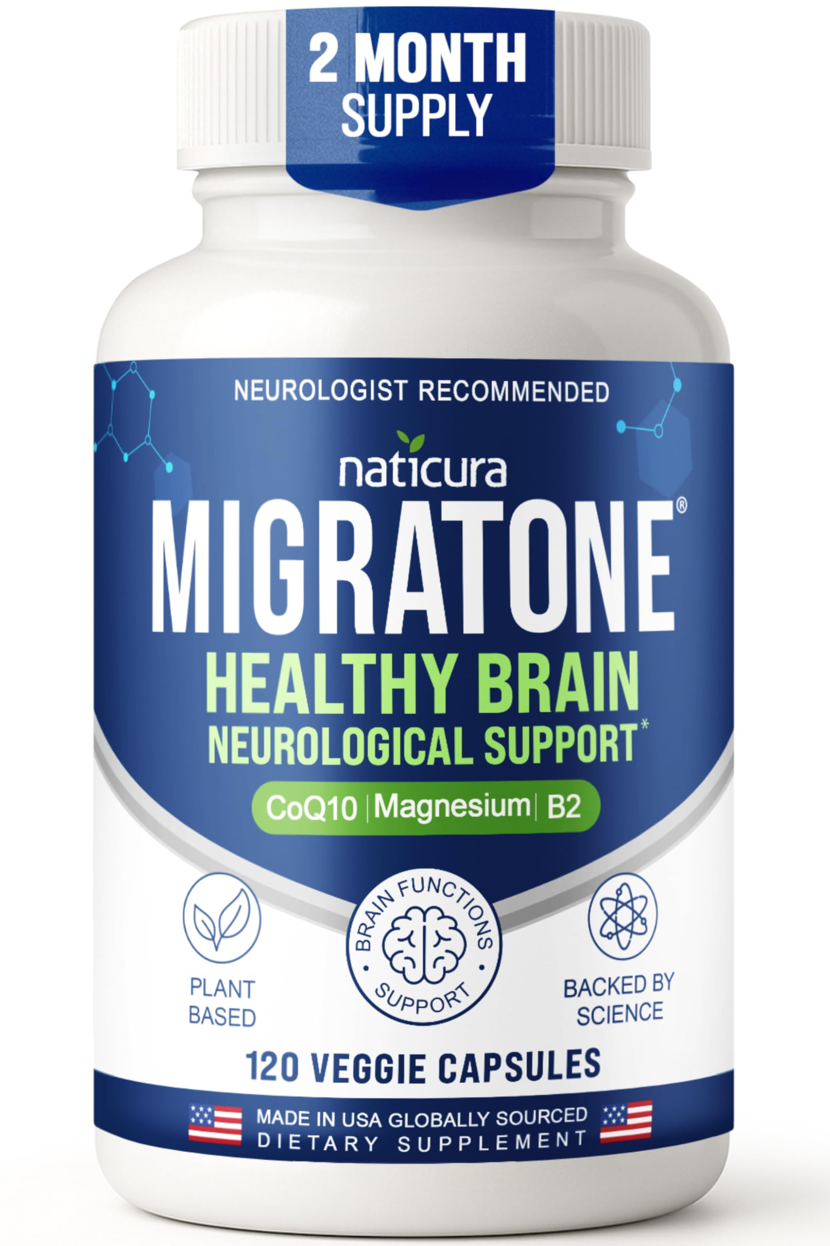 Naticura Migratone bottle and capsules for daily nutritional support.