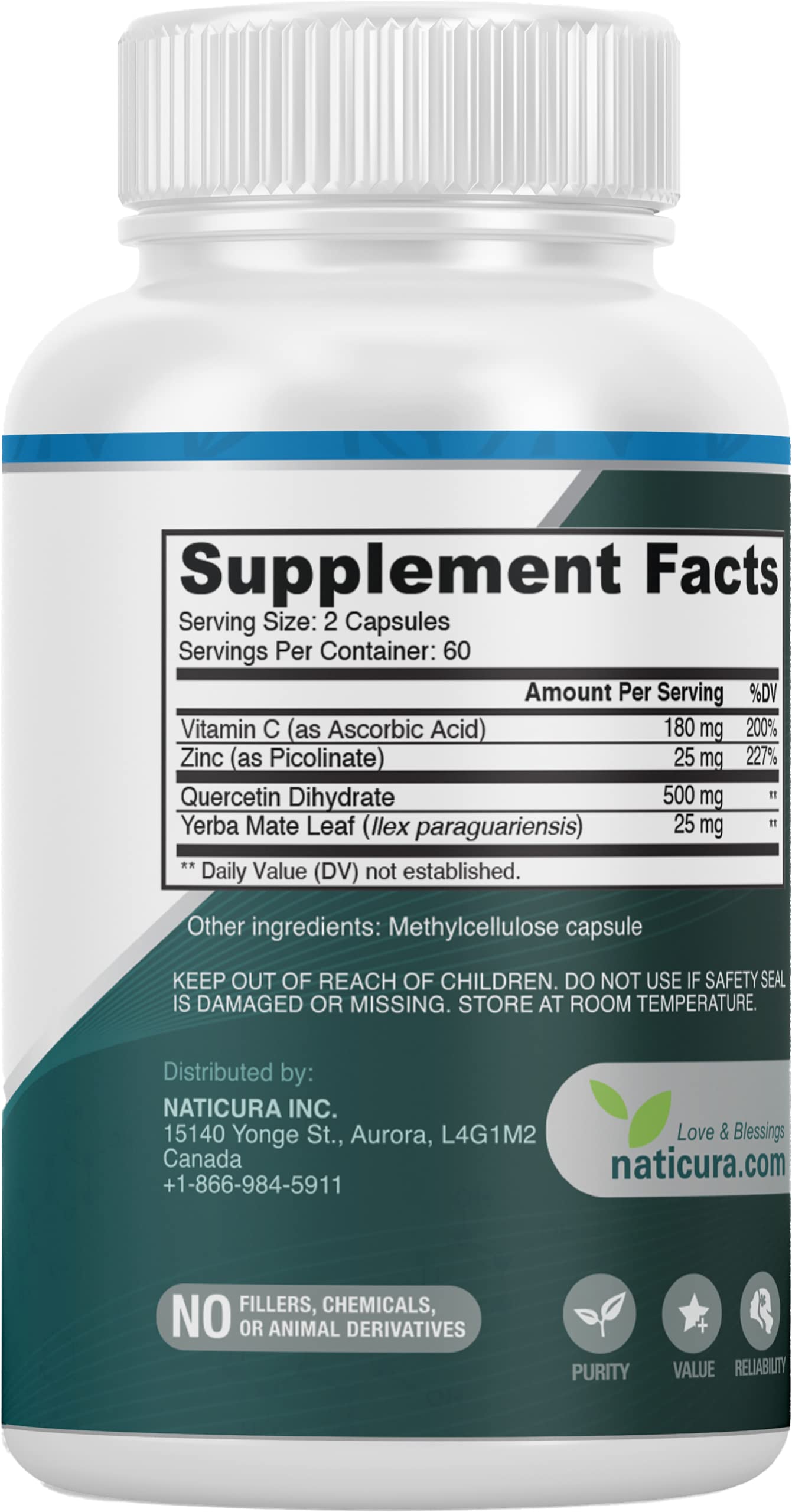 Close-up of Naticura capsules showing the zinc quercetin blend