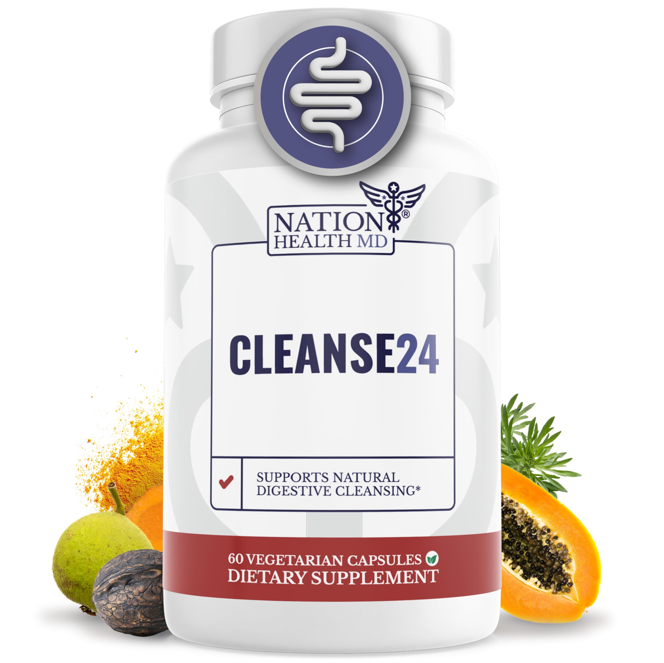 Nation Health MD Cleanse24 bottle cap for daily gut care.