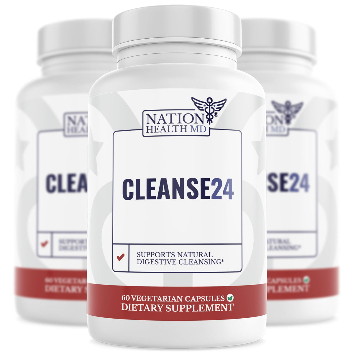 Nation Health MD Cleanse24 bottle front view for gut support