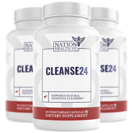 Nation Health MD Cleanse24 bottle front view for gut support