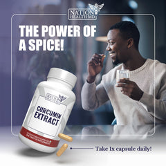 Nation Health MD Curcumin Extract bottle back shows usage directions for daily wellness.