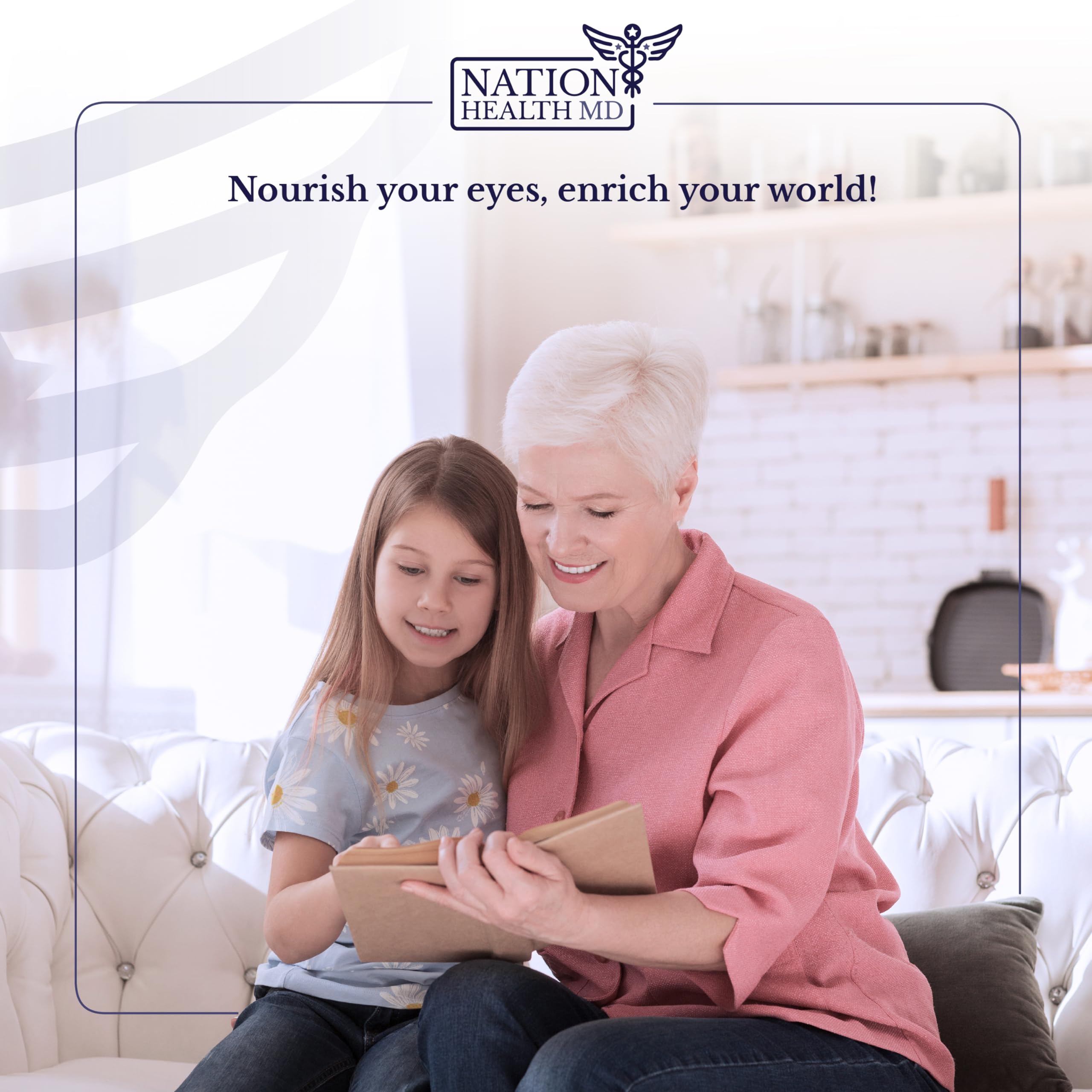 Nation Health MD Vision Nutri Complex eye health graphic emphasizes comfort and clarity