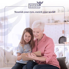 Nation Health MD Vision Nutri Complex eye health graphic emphasizes comfort and clarity