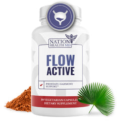 NATION HEALTH MD Flow Active prostate bottle with capsules for daily urinary support.