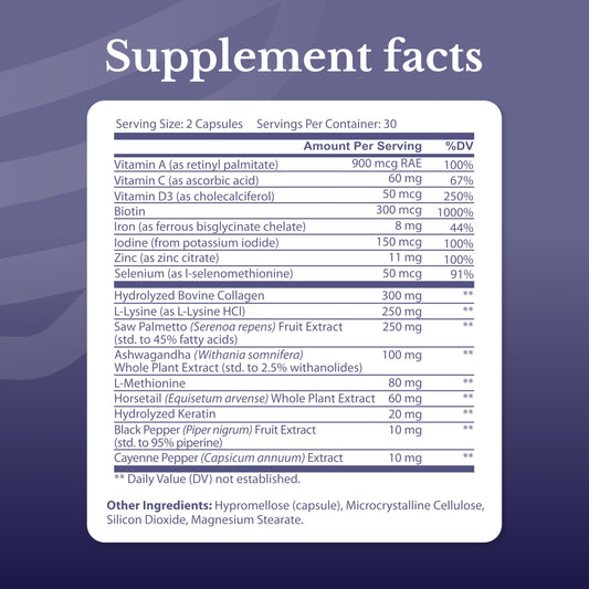 Nation Health MD Hair Switch bottle side shows dosage and key nutrients.