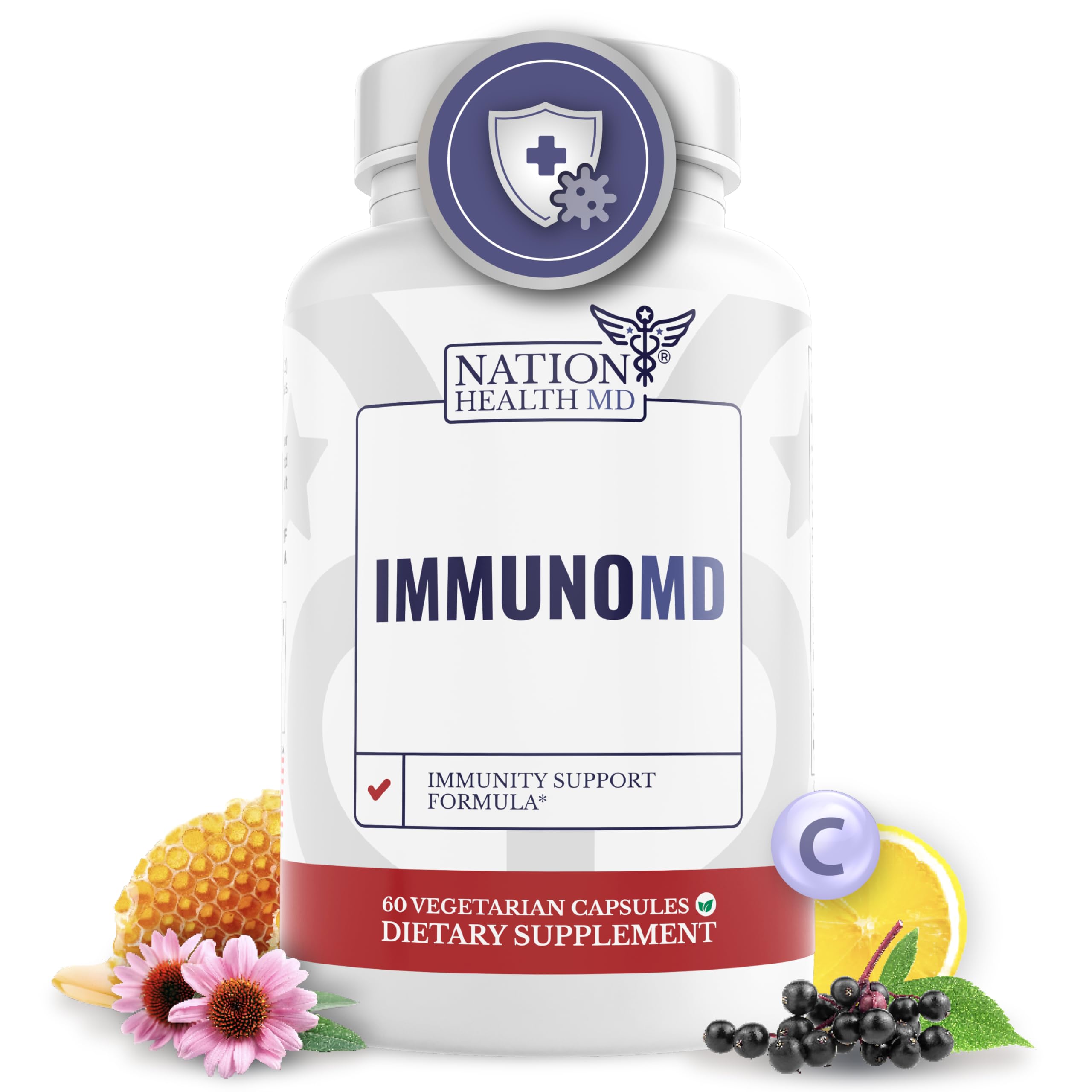 Nation Health MD Immuno MD bottle pour for easy daily immune support.
