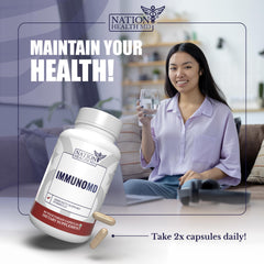 Nation Health MD Immuno MD ingredients zinc vitamin C visible on shelf.