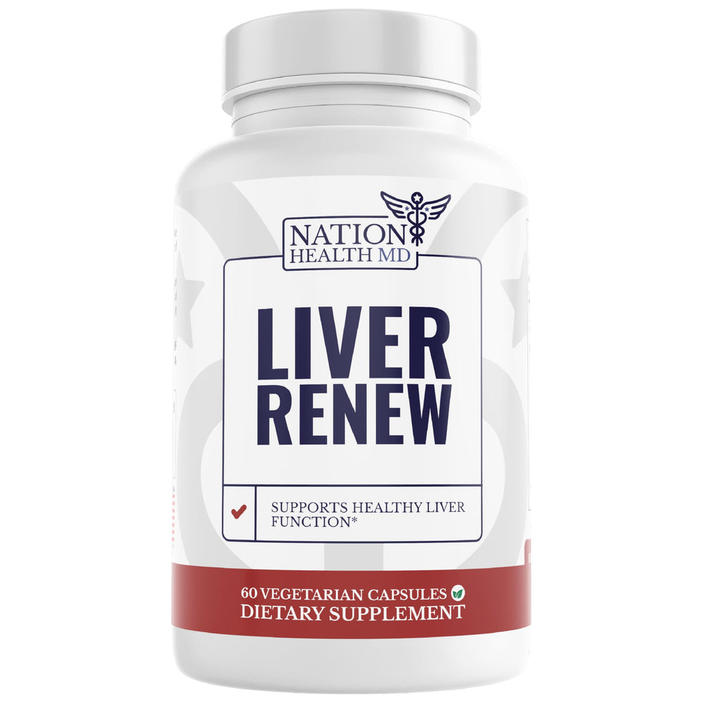 Nation Health MD Liver Renew bottle front, supports liver health.