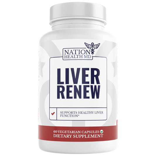 Nation Health MD Liver Renew bottle front, supports liver health.