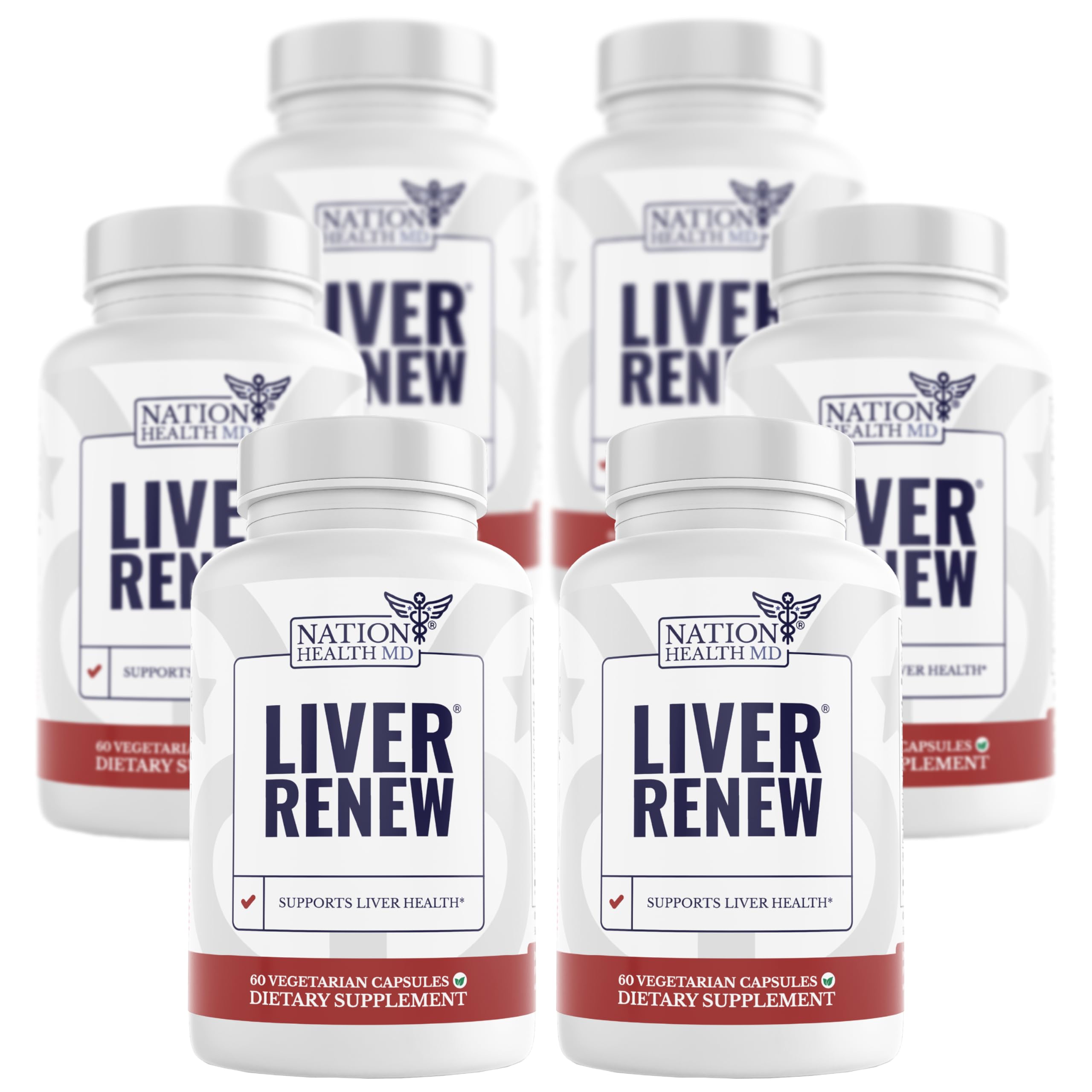 Nation Health MD Liver Renew bottle on kitchen counter, supporting daily detox and wellness.