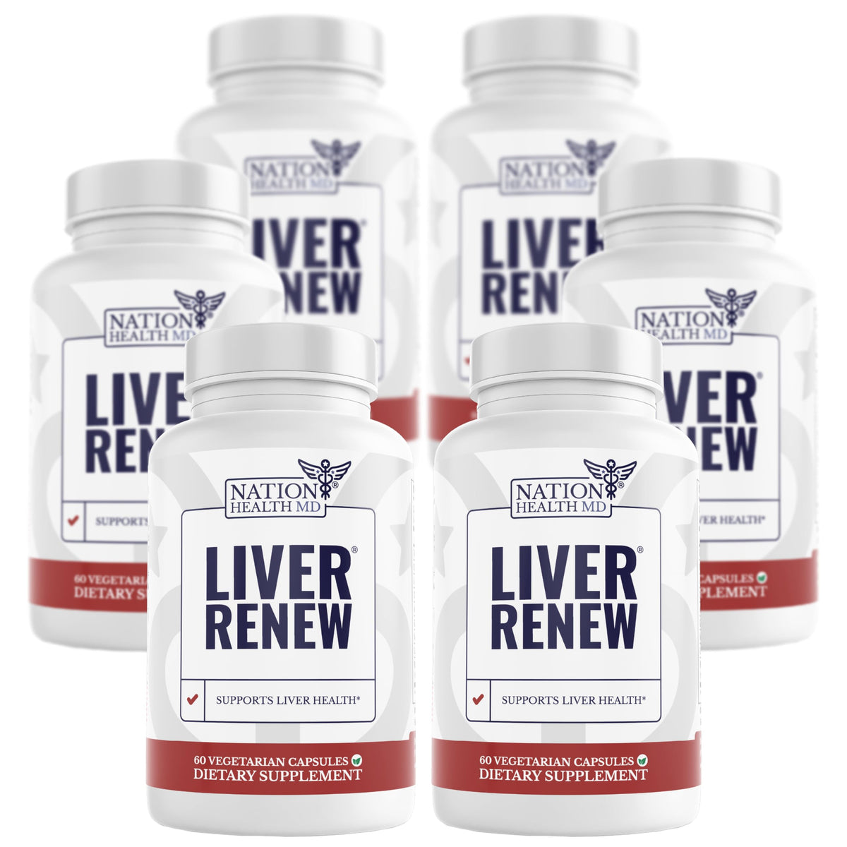 Nation Health MD Liver Renew bottle on kitchen counter, supporting daily detox and wellness.