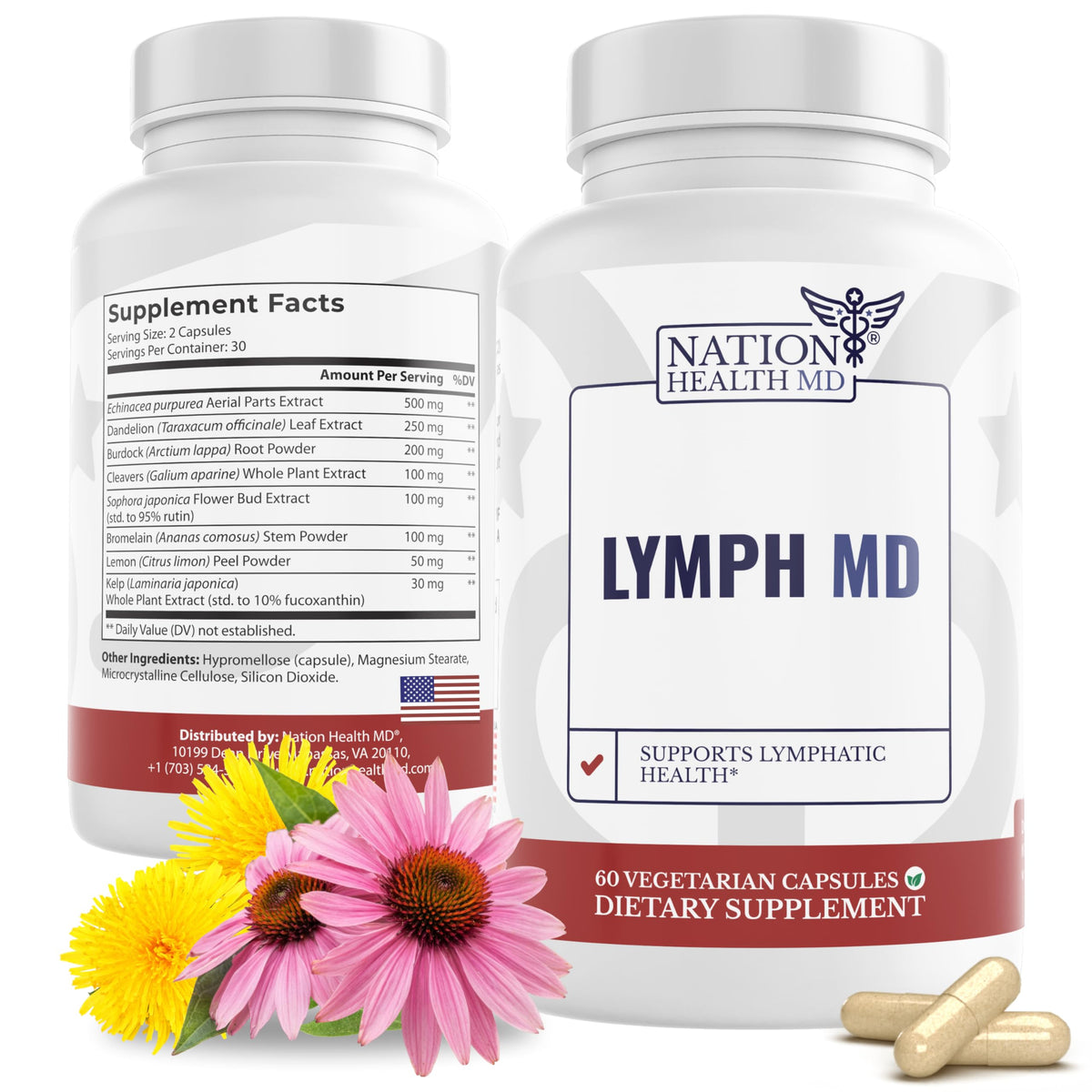 Nation Health MD Lymph MD bottle closeup for plant-based lymph support.