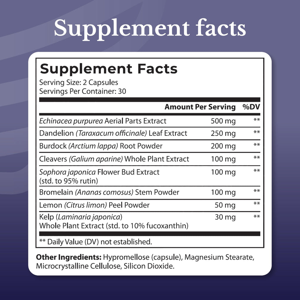 Nation Health MD Lymph MD capsules closeup highlighting easy-to-swallow daily intake.