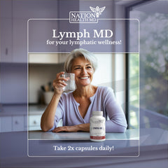Nation Health MD Lymph MD botanical spread evokes table-ready ingredients.