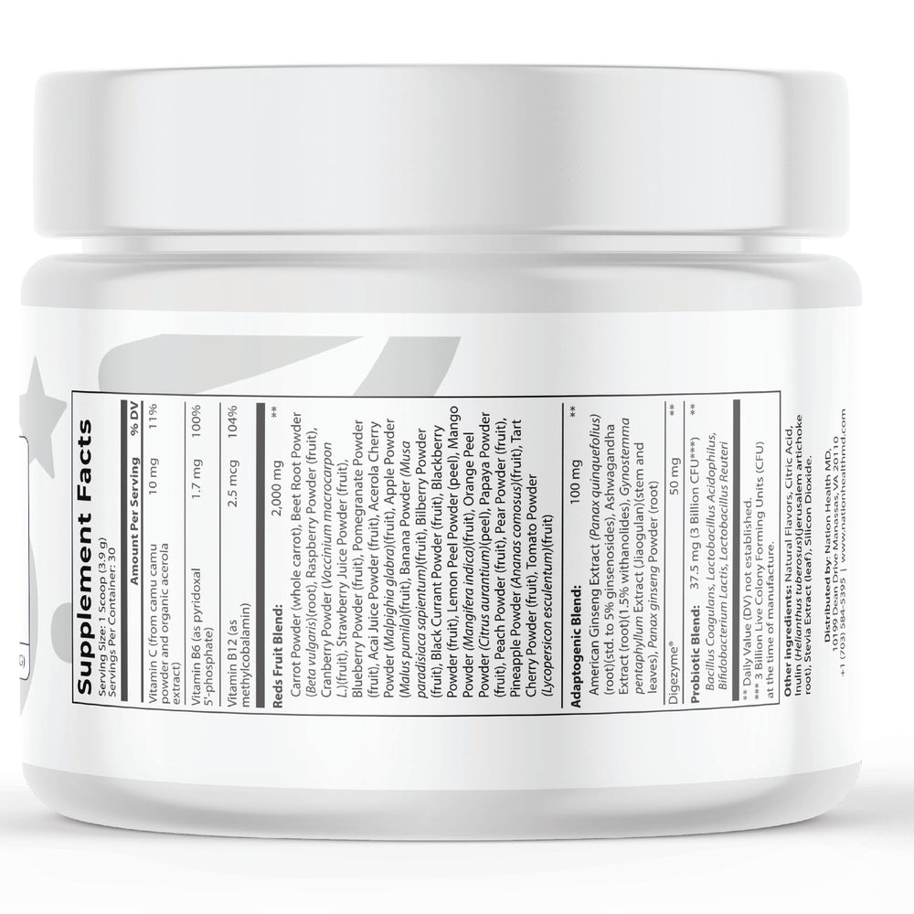 Nation Health MD Reds Powder jar full view with label details