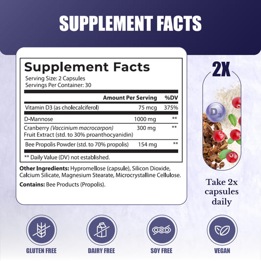 NATION HEALTH MD UroBliss capsules close-up highlighting D-Mannose formula