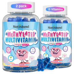 Natisland Kids Methylated Multivitamin bottle supports daily nutrition for growing kids.