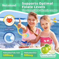 NATISLAND L-Methylfolate Gummies packaging shows xylitol for tooth-friendly enjoyment.