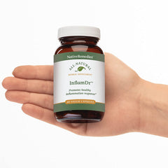 Native Remedies Inflam Dr bottle being poured for daily dosing