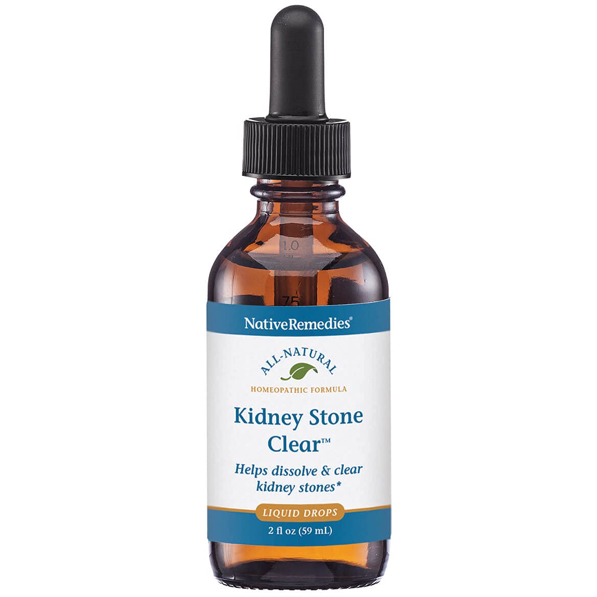 Native Remedies Kidney Stone Clear bottle demonstrates tincture for temporary kidney stone support.