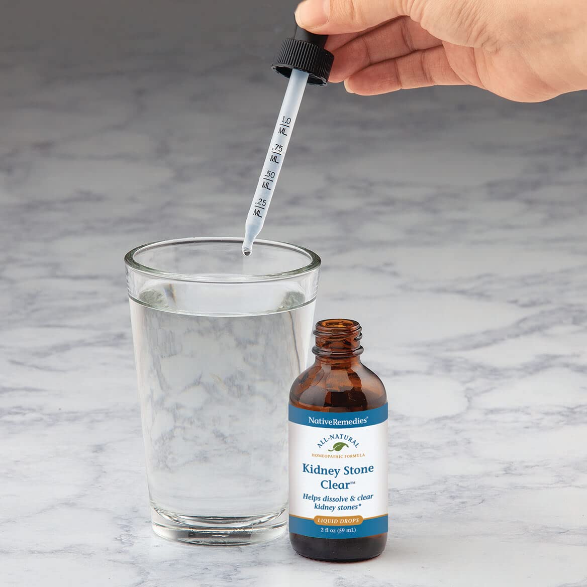 Native Remedies Kidney Stone Clear label close-up highlighting safe, HPUS-listed ingredients.