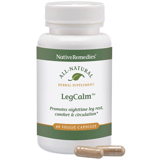 Native Remedies LegCalm capsules in hand, convenient nightly support